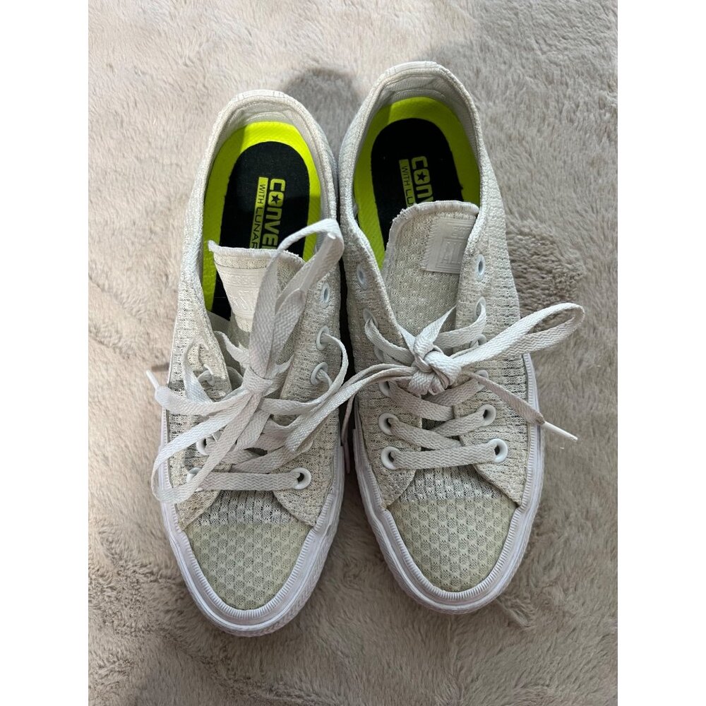 Converse All Star Womens Sneakers Size 6.5 Beige Textured Knit Low Top Shoes Wit
